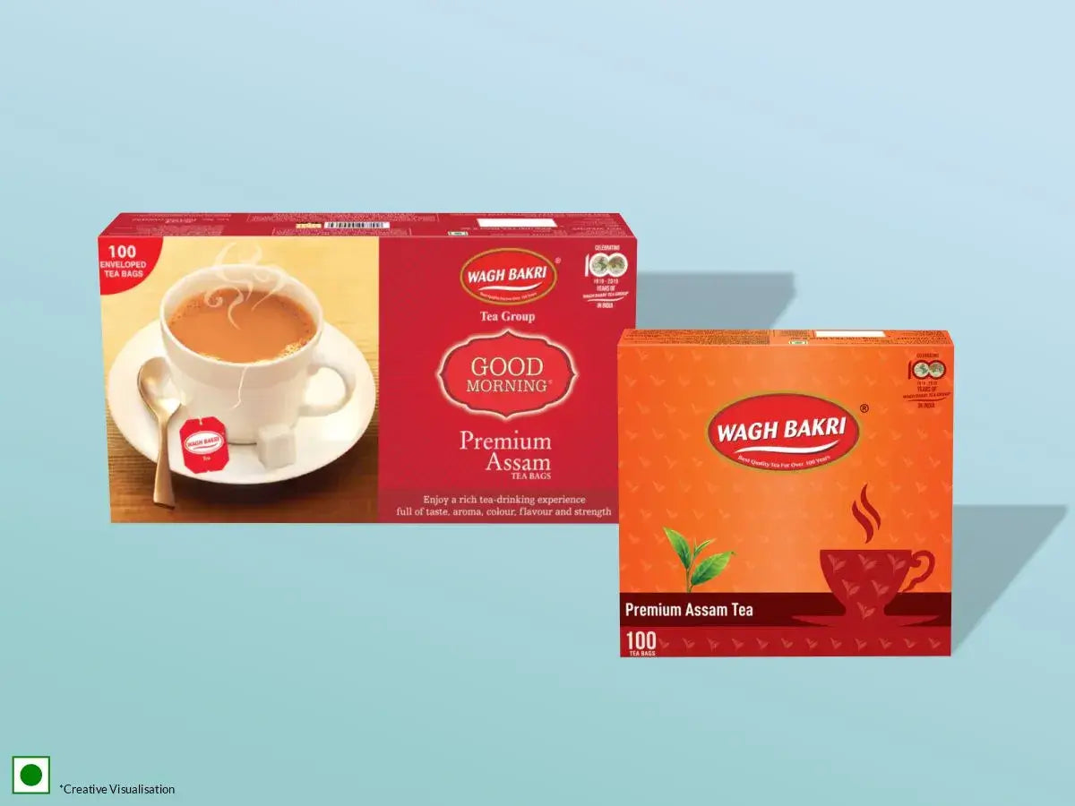 A red colour packets of Assam tea bags