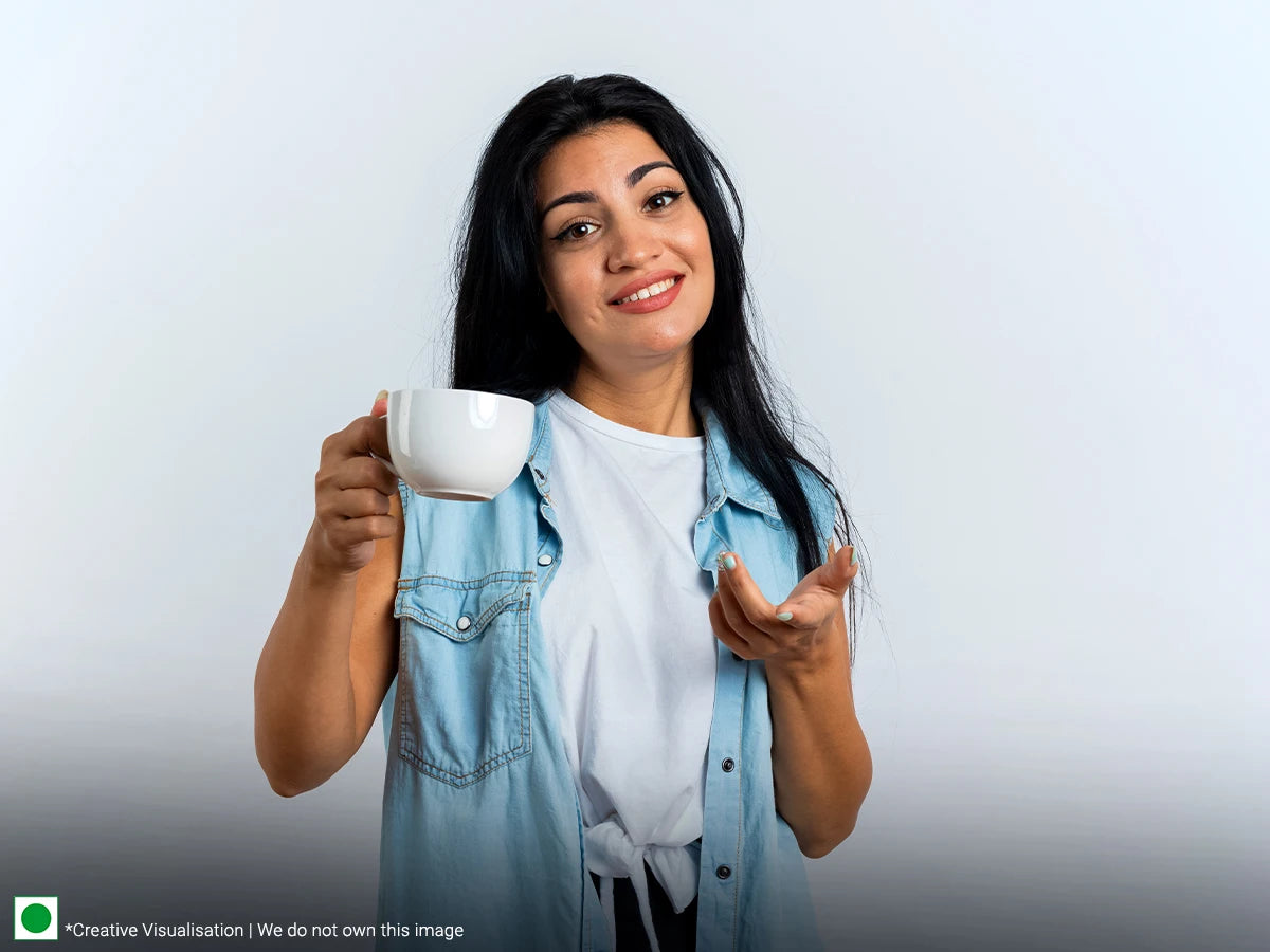 Image of a woman holding a cup of chai