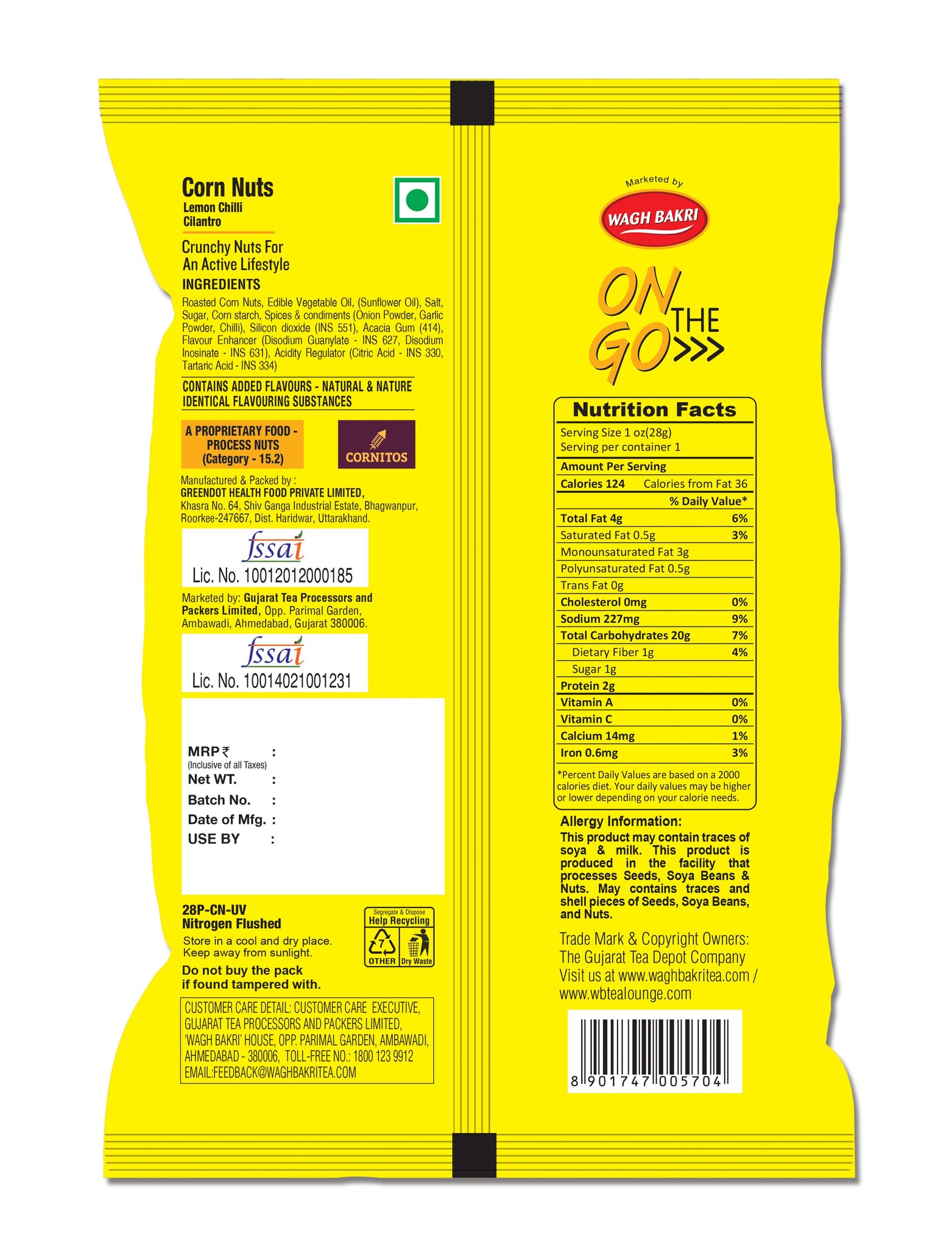 Buy On the Go Lemon Chilli Cilantro Corn Nuts Pack of 6 Combo